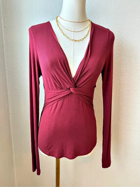 LAmade Rosevelt Top Long Sleeve Twist Front Burgundy Small NWT
